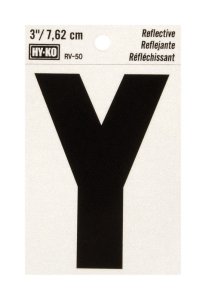 (image for) 3 in. Reflective Black Vinyl Self-Adhesive Letter Y 1 pc.
