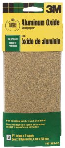 (image for) 9 in. L x 3-2/3 in. W 60 Grit Aluminum Oxide Sandpaper 6 pk