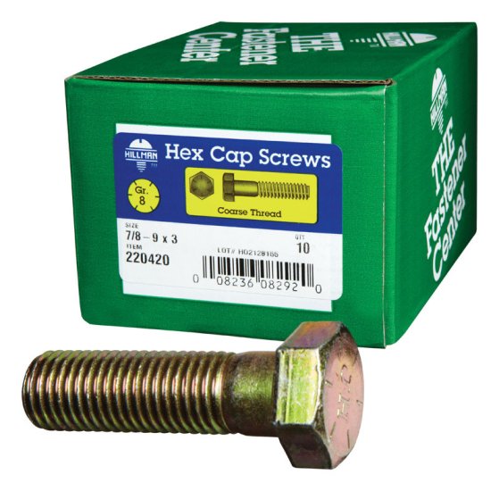 (image for) 7/8-9 in. Dia. x 3 in. L Heat Treated Steel Hex Head Cap