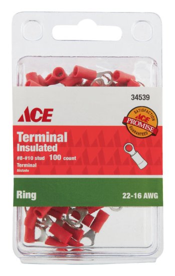 (image for) Insulated Wire Ring Terminal Red 100 pk