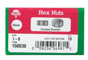 (image for) 1 in. Zinc-Plated Steel USS Hex Nut 10 pk
