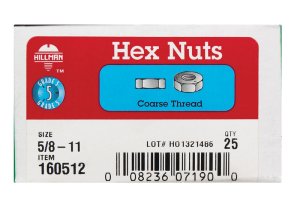 (image for) 5/8 in. Zinc-Plated Steel USS Hex Nut 25 pk