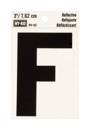 (image for) 3 in. Reflective Black Vinyl Self-Adhesive Letter F 1 pc.