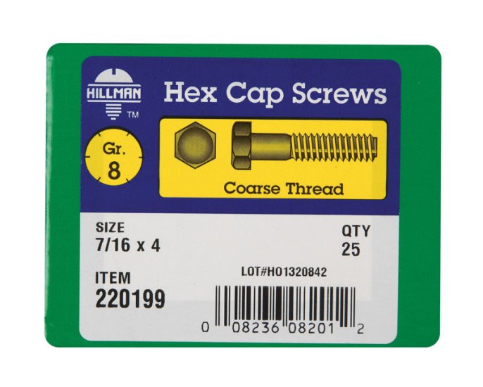 (image for) 7/16 in. Dia. x 4 in. L Heat Treated Steel Hex Head Cap