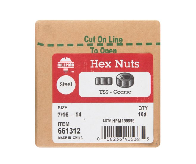 (image for) 7/16 in. Zinc-Plated Steel USS Hex Nut 352 pk