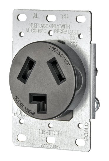 (image for) 30 amps 125/250 volt Black Outlet 10-30R 1 pk
