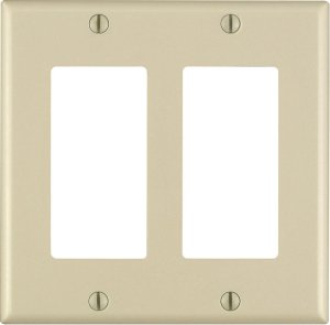(image for) Ivory 2 gang Thermoset Plastic GFCI/Rocker Wall P