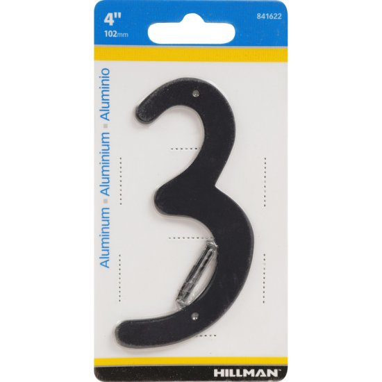 (image for) 4 in. Black Aluminum Nail-On Number 3 1 pc.