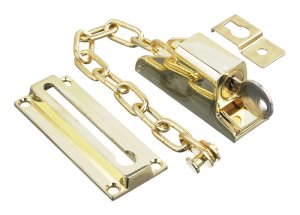 (image for) 3.32 in. L Bright Brass Steel Keyed Chain Door Guard