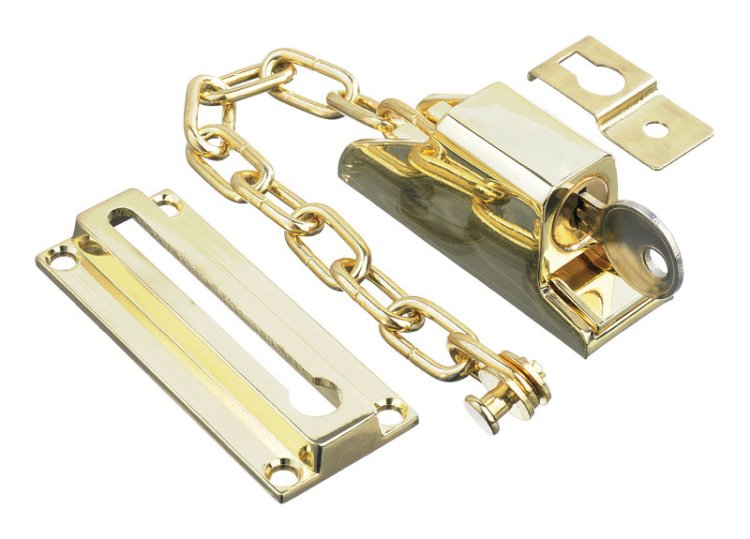 (image for) 3.32 in. L Bright Brass Steel Keyed Chain Door Guard