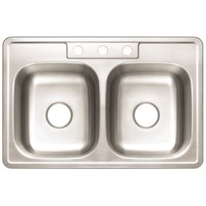 (image for) Drop-In Stainless Steel Kitchen Sink 33 in. 3-Hole Double Bowl