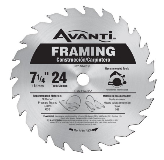 (image for) Avanti 7-1/4 in. Dia. x 5/8 in. Carbide Tip Steel Framing Blade