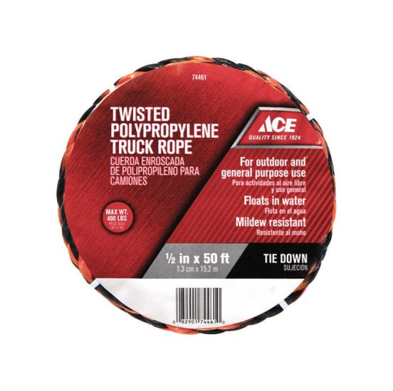 (image for) 1/2 in. Dia. x 50 ft. L Black/Orange Twisted Poly Truck Rope