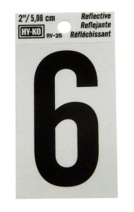 (image for) 2 in. Reflective Black Vinyl Self-Adhesive Number 6 1 pc.
