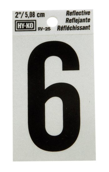 (image for) 2 in. Reflective Black Vinyl Self-Adhesive Number 6 1 pc.