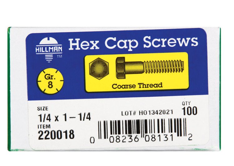 (image for) 1/4 in. Dia. x 1-1/4 in. L Heat Treated Steel Hex Head C