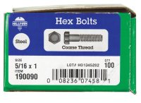 (image for) 5/16 in. Dia. x 1 in. L Zinc Plated Steel Hex Bolt 100 p