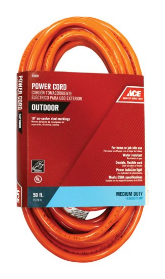 (image for) Indoor and Outdoor 50 ft. L Orange Extension Cord 14/3 SJTW