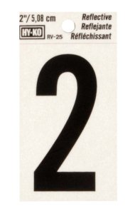 (image for) 2 in. Reflective Black Vinyl Self-Adhesive Number 2 1 pc.