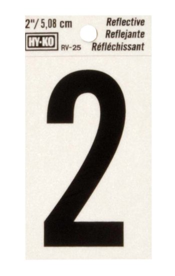 (image for) 2 in. Reflective Black Vinyl Self-Adhesive Number 2 1 pc.