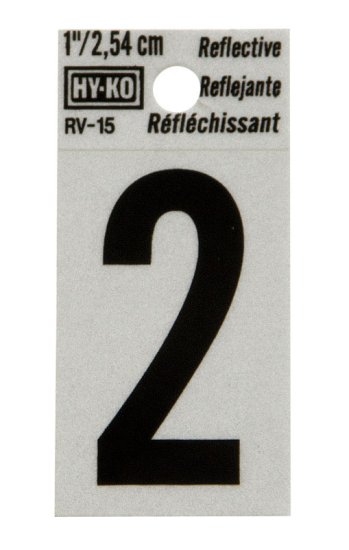 (image for) 1 in. Reflective Black Vinyl Self-Adhesive Number 2 1 pc.
