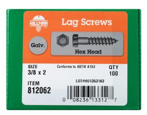 (image for) 3/8 in. x 2 in. L Hex Hot Dipped Galvanized Steel Lag Sc
