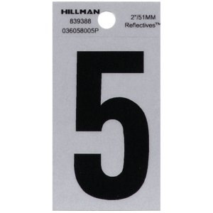 (image for) Hillman 2 in. Reflective Black Vinyl  Self-Adhesive Number 5 1 