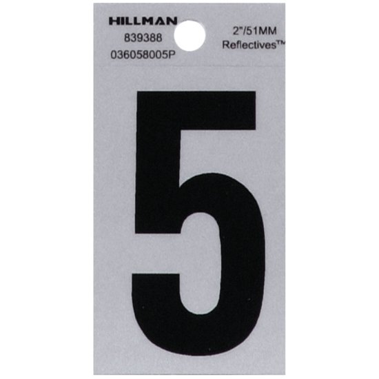 (image for) Hillman 2 in. Reflective Black Vinyl  Self-Adhesive Number 5 1 