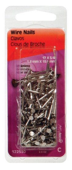 (image for) 17 Ga. x 3/4 in. L Stainless Steel Wire Nails 1 pk 2 oz.