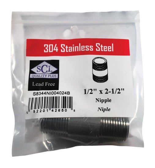 (image for) 1/2 in. MPT x 2-1/2 in. L Stainless Steel Nipple