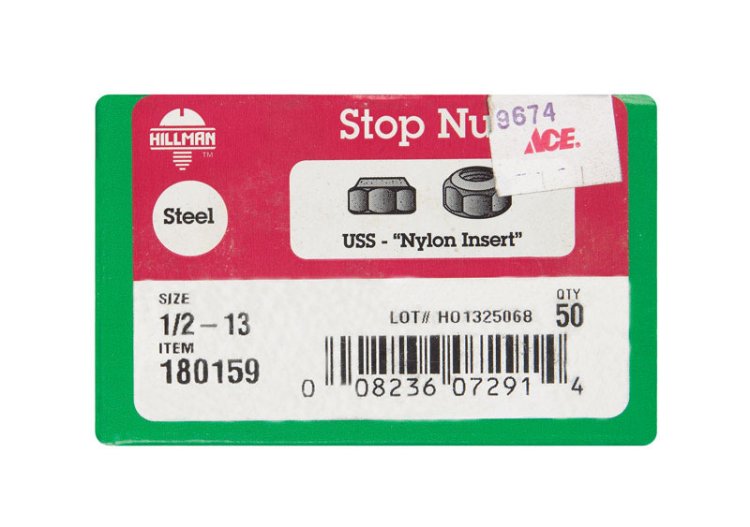 (image for) 1/2 in. Zinc-Plated Steel USS Nylon Lock Nut 50 pk