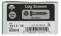 (image for) 1/4 in. x 2-1/2 in. L Hex Stainless Steel Lag Screw 25 p