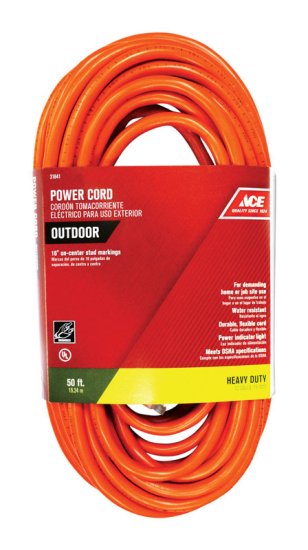(image for) Indoor and Outdoor 50 ft. L Orange Extension Cord 12/3 SJTW