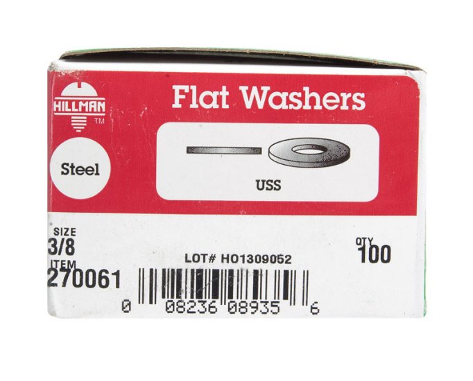 (image for) Zinc-Plated Steel 3/8 in. USS Flat Washer 100 pk
