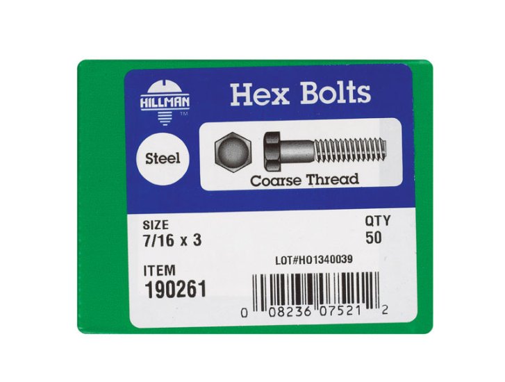 (image for) HX BOLTS USS Z 7/16X3