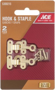 (image for) Satin Gold Brass Small Decorative Hook and Staple 2 pk