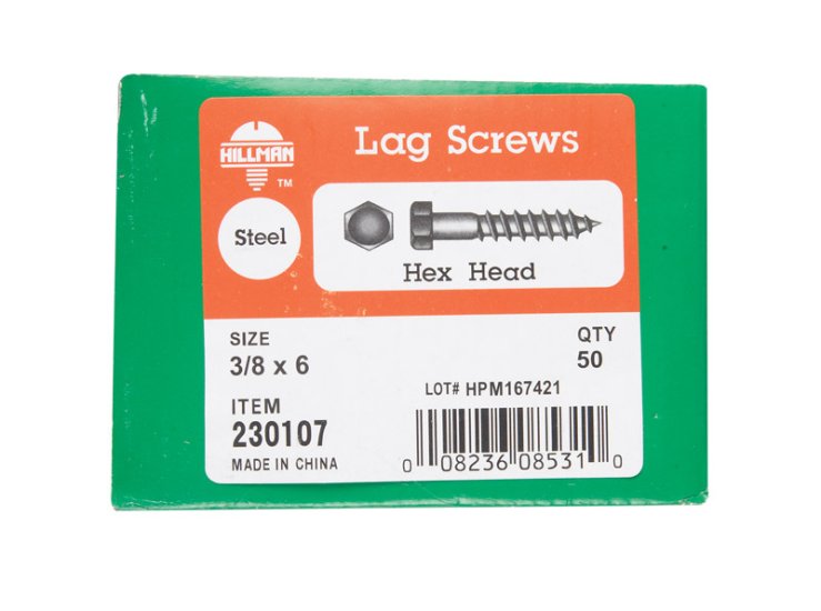 (image for) 3/8 in. x 6 in. L Hex Zinc-Plated Steel Lag Screw 50 pk