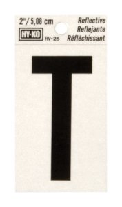 (image for) 2 in. Reflective Black Vinyl Self-Adhesive Letter T 1 pc.