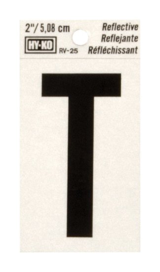(image for) 2 in. Reflective Black Vinyl Self-Adhesive Letter T 1 pc.