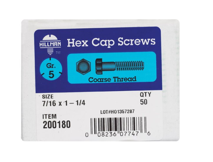 (image for) 7/16 in. Dia. x 1-1/4 in. L Heat Treated Zinc Steel Hex