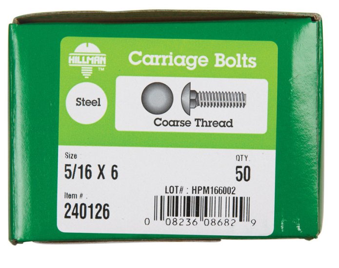 (image for) 5/16 in. Dia. x 6 in. L Zinc-Plated Steel Carriage Bolt