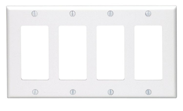 (image for) White 4 gang Thermoset Plastic GFCI/Rocker Wall Plate 1