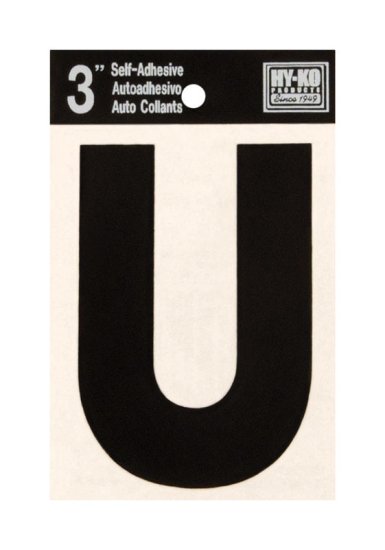 (image for) 3 in. Black Vinyl Self-Adhesive Letter U 1 pc.