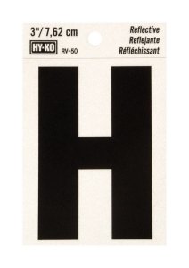 (image for) 3 in. Reflective Black Vinyl Self-Adhesive Letter H 1 pc.