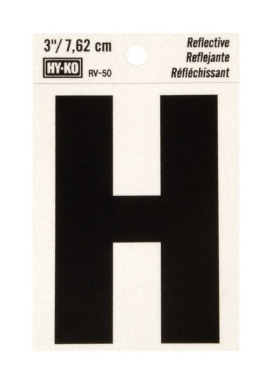 (image for) 3 in. Reflective Black Vinyl Self-Adhesive Letter H 1 pc.