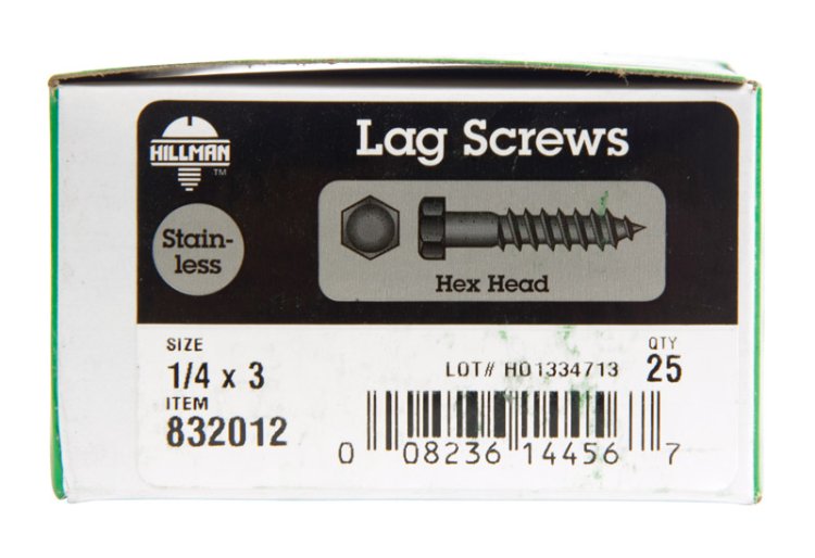 (image for) 1/4 in. x 3 in. L Hex Stainless Steel Lag Screw 25 pk