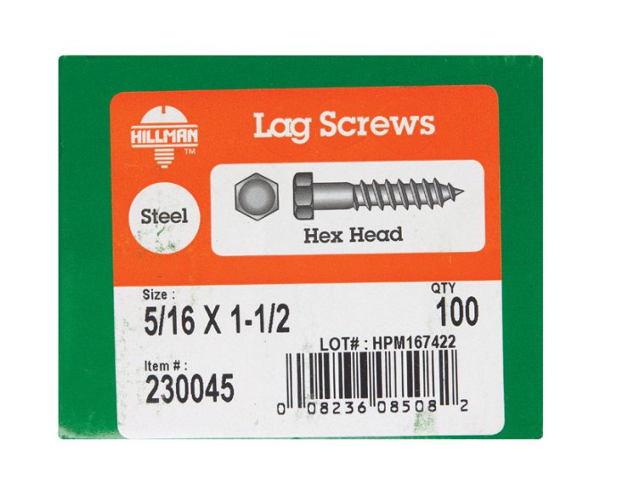 (image for) 5/16 in. x 1-1/2 in. L Hex Zinc-Plated Steel Lag Screw 1
