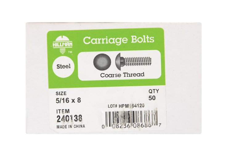 (image for) 5/16 in. Dia. x 8 in. L Zinc-Plated Steel Carriage Bolt
