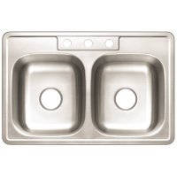 (image for) Drop-In Stainless Steel Kitchen Sink 33 in. 3-Hole Double Bowl