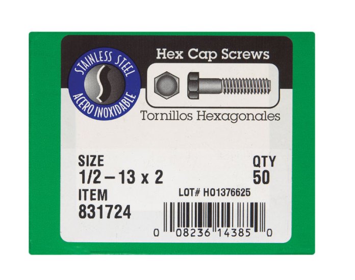 (image for) 1/2-13 in. Dia. x 2 in. L Steel Hex Head Cap Screw 50 pk